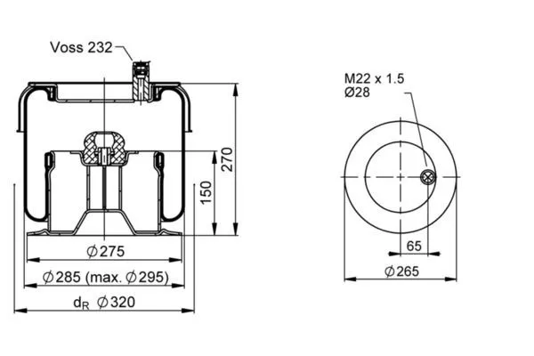 Coxim pneumático (suspensão de lâminas pneumática) do eixo 9603201817 Mercedes